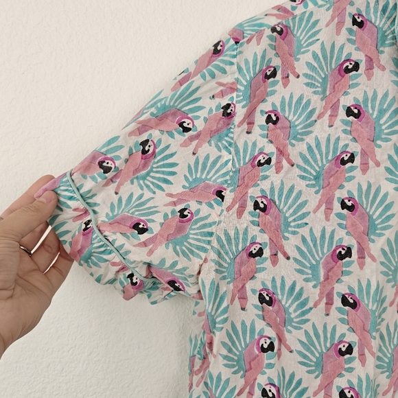 Roberta Roller Rabbit Parrot Printed Pajama Button Up Shirt Size LG Women's - Picture 7 of 12